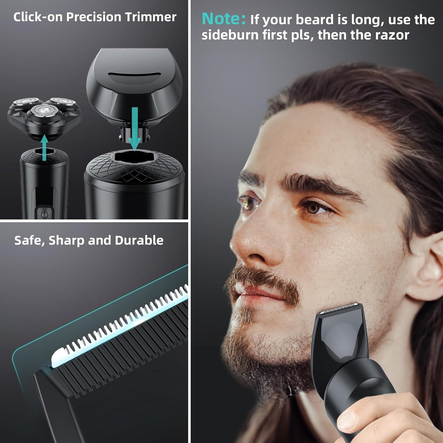 Men'S Electric Razor, Wet & Dry, Cordless, Rechargeable, Rotary Shaver with Sideburns Trimmer, IPX7 Waterproof, LED Display, Ultra Lightweight for Travel