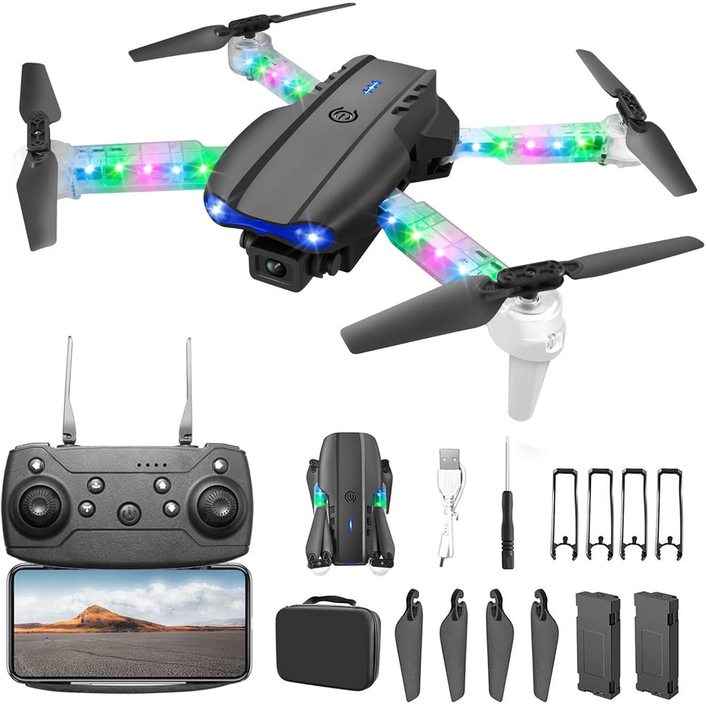 Drones with Dual Camera Foldable Drone RC Drone Quadcopter Beginners Kids Drone
