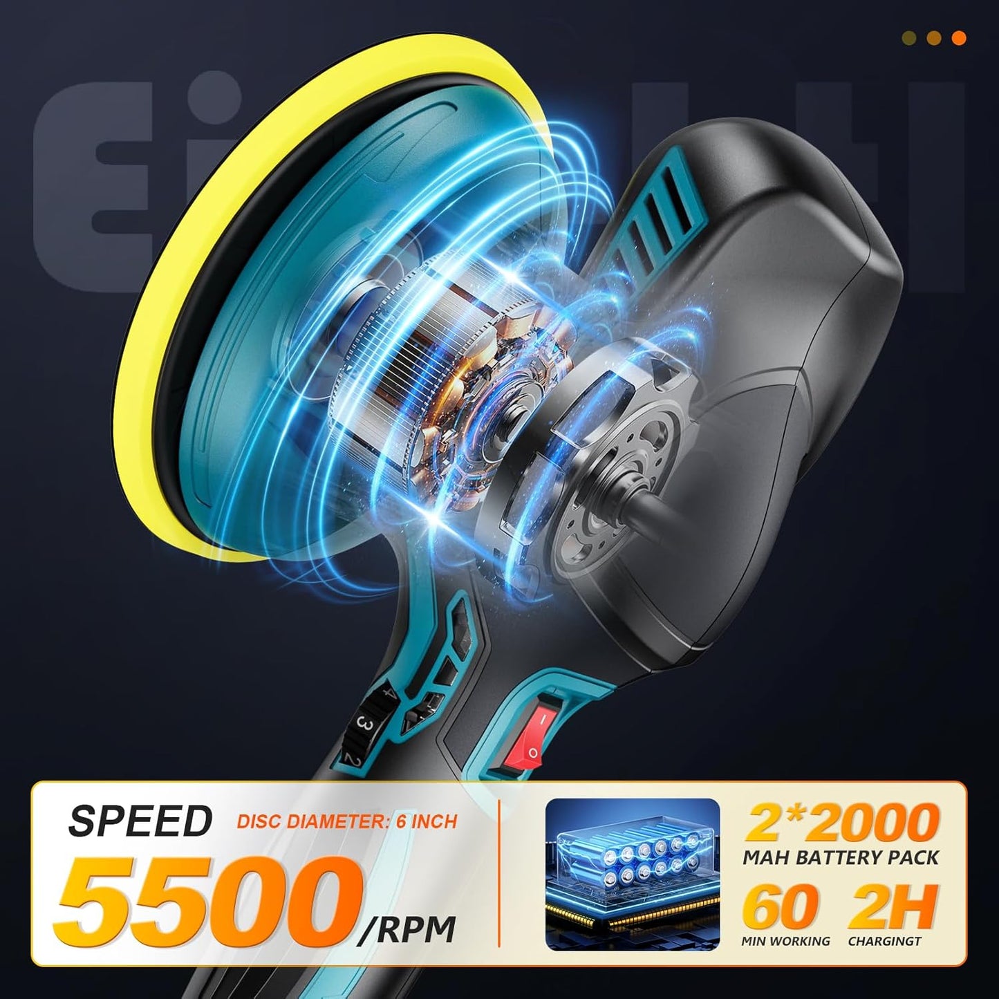 Cordless Buffer Polisher - 6 Inch Car Polisher with 2Pcs 21V 2000Mah Lithium Battery and 13 PCS Attachments, Car Buffer Polisher 6 Variable Speed 5500RPM for Auto Detailing/Polishing/Waxing