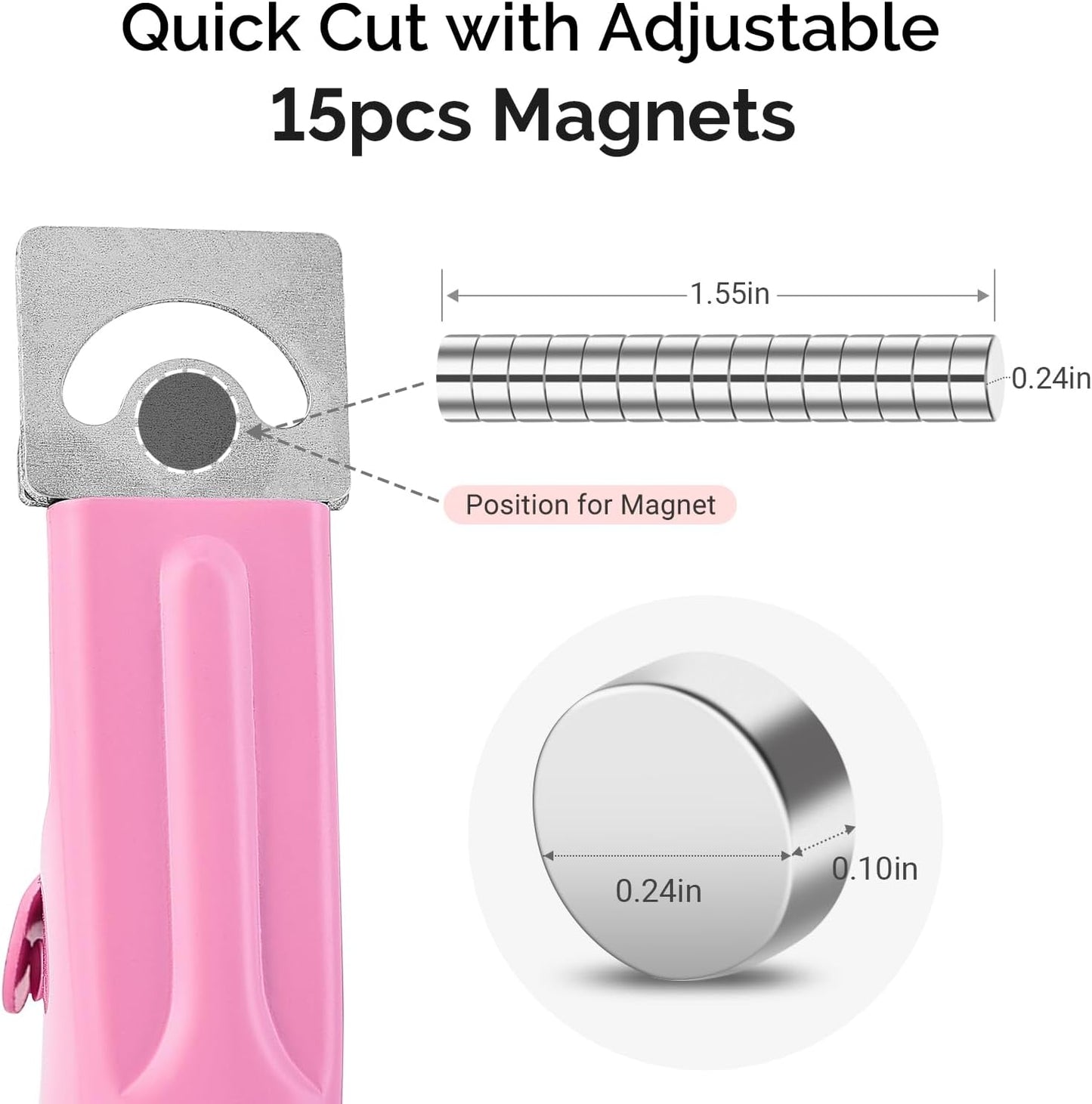 Acrylic Nail Clippers with 15Pcs Magnets Tip Cutters for Fake Gel Nails Sharp Professional Manicure Pedicure with Length Measurement Trimmer Nail Care Tools (Pink)