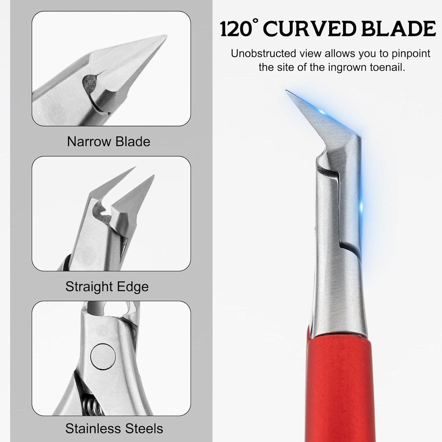 Toenail Clippers for Ingrown Toenail, Stainless Steel Professional Ergonomic Straight Blade Nail Clippers for Thick Nails Dead Skin Calluses (Red)