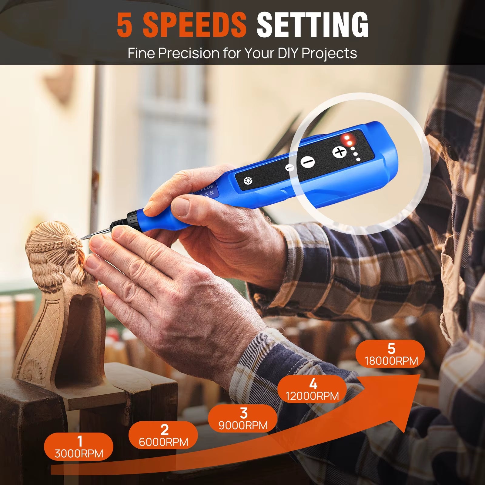 Cordless Rotary Tool Rechargeable with 1.5 Ah Li-Ion Battery, for Sanding, Polishing, Drilling, Etching, Engraving, DIY Crafts
