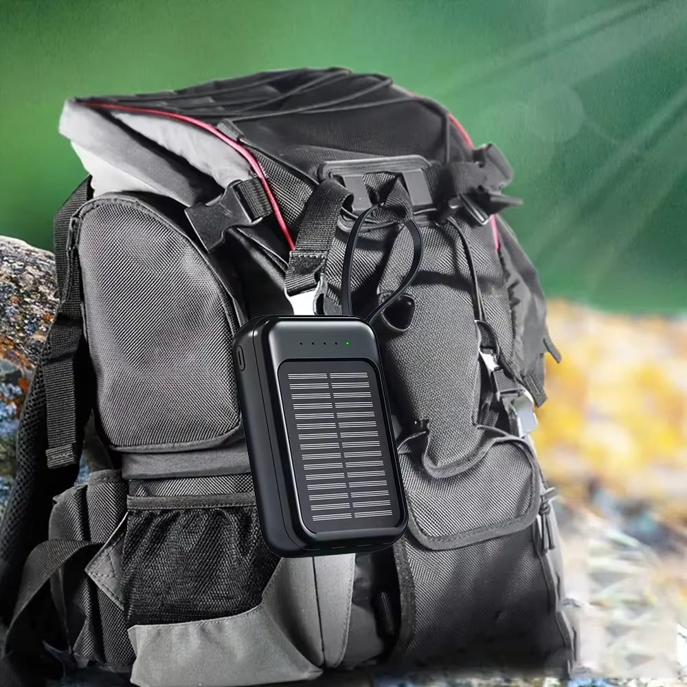 20000Mah Solar Power Bank with Flashlight Outdoor Portable Charger 4 Outputs LED Lights for Camping Emergency