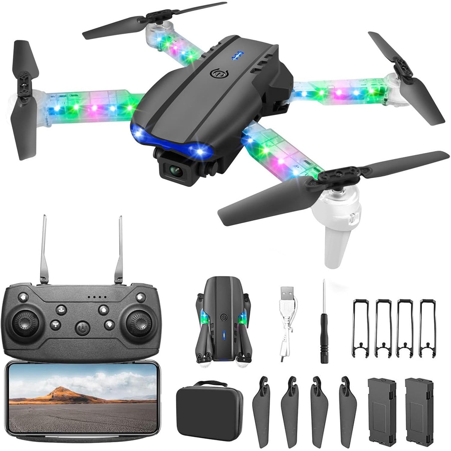 Drones with Dual Camera Foldable Drone RC Drone Quadcopter Beginners Kids Drone