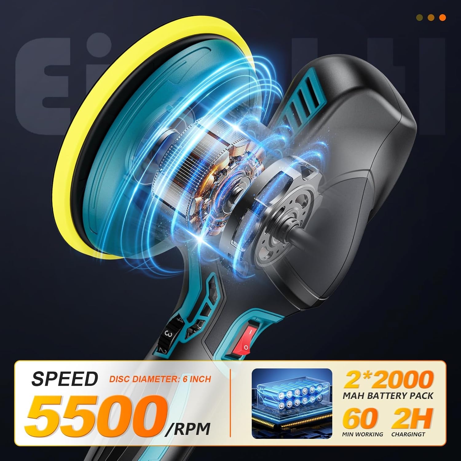 Cordless Buffer Polisher - 6 Inch Car Polisher with 2Pcs 21V 2000Mah Lithium Battery and 13 PCS Attachments, Car Buffer Polisher 6 Variable Speed 5500RPM for Auto Detailing/Polishing/Waxing