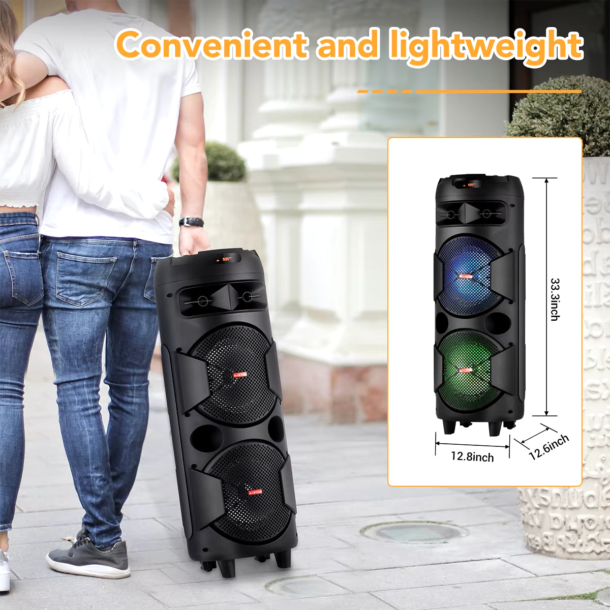 - Dual 8" Woofer Wireless Speaker with LED Lights, Mic & Deep Bass Stereo Sound
