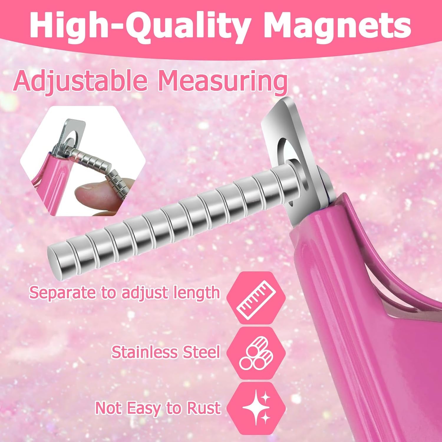 Acrylic Nail Cutter and Clippers for Gel Nails with 10 Magnets, 2 Rubbing Strips and 1 Steel Cone (Pink)