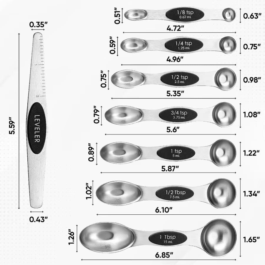 Stainless Steel Magnetic Measuring Spoons Set Heavy Duty Metal Kitchen Gadgets for Baking & Cooking, Fits in Most Kitchen Spice