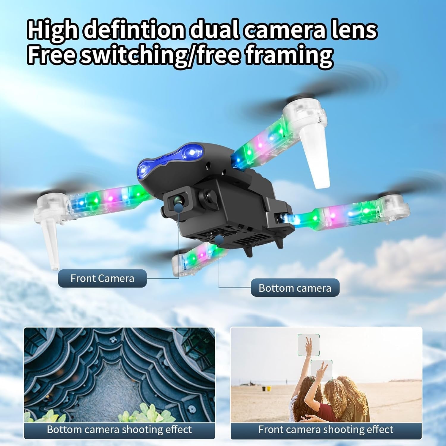 Drones with Dual Camera Foldable Drone RC Drone Quadcopter Beginners Kids Drone