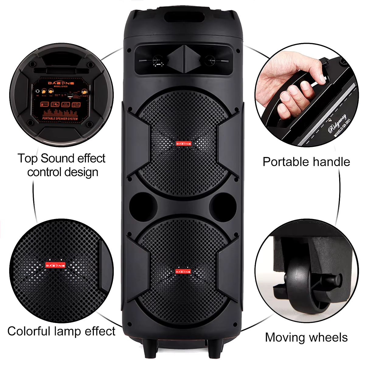 - Dual 8" Woofer Wireless Speaker with LED Lights, Mic & Deep Bass Stereo Sound