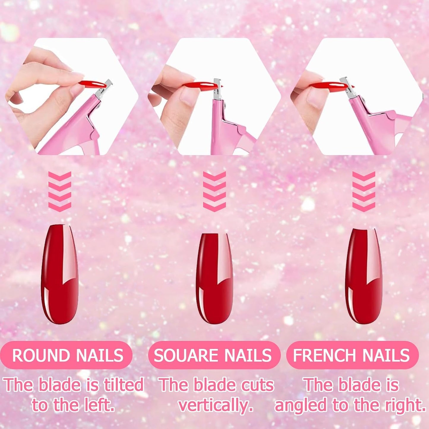 Acrylic Nail Cutter and Clippers for Gel Nails with 10 Magnets, 2 Rubbing Strips and 1 Steel Cone (Pink)