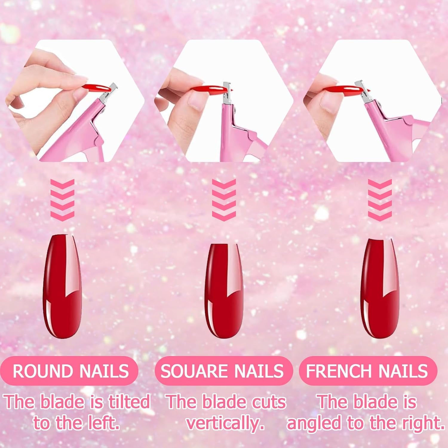 Acrylic Nail Cutter and Clippers for Gel Nails with 10 Magnets, 2 Rubbing Strips and 1 Steel Cone (Pink)