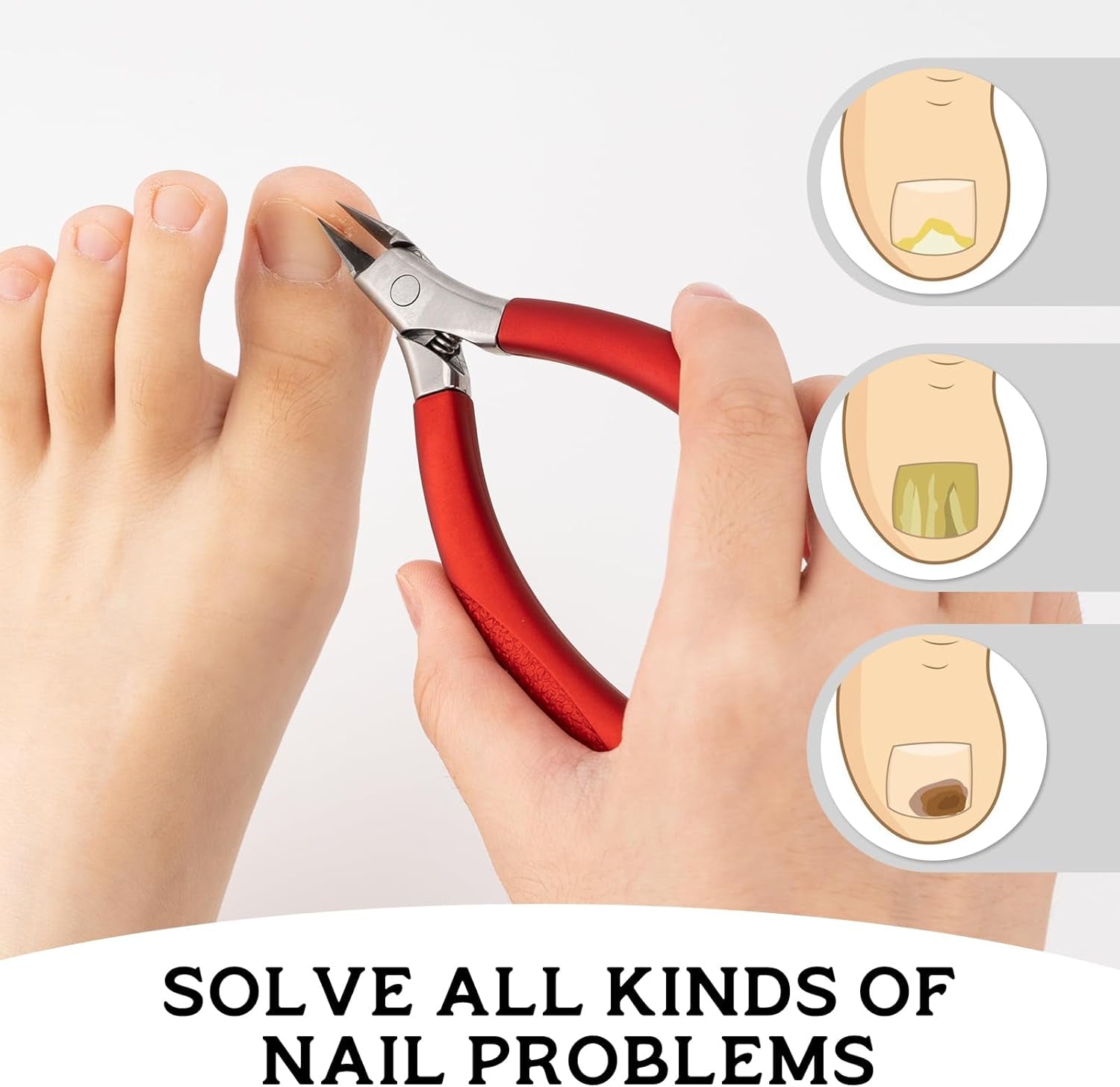 Toenail Clippers for Ingrown Toenail, Stainless Steel Professional Ergonomic Straight Blade Nail Clippers for Thick Nails Dead Skin Calluses (Red)