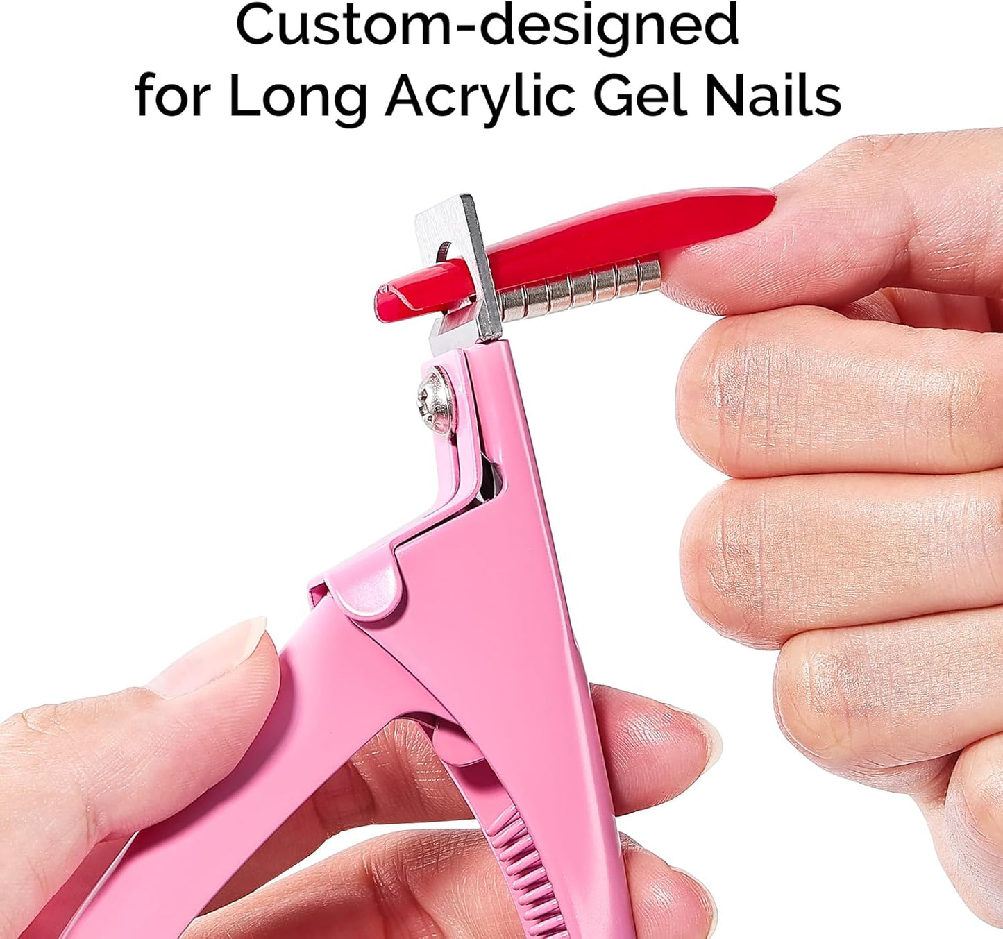 Acrylic Nail Clippers with 15Pcs Magnets Tip Cutters for Fake Gel Nails Sharp Professional Manicure Pedicure with Length Measurement Trimmer Nail Care Tools (Pink)