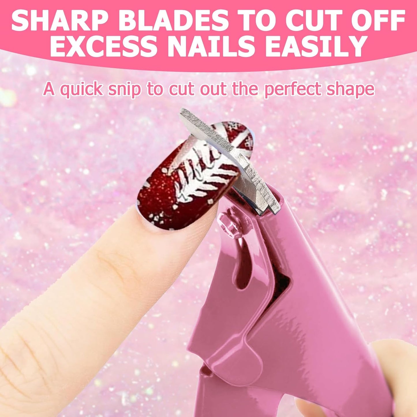 Acrylic Nail Cutter and Clippers for Gel Nails with 10 Magnets, 2 Rubbing Strips and 1 Steel Cone (Pink)