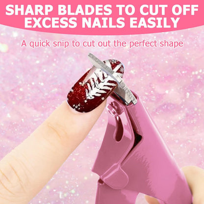 Acrylic Nail Cutter and Clippers for Gel Nails with 10 Magnets, 2 Rubbing Strips and 1 Steel Cone (Pink)