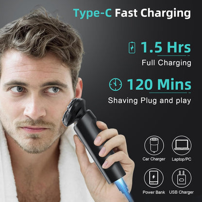 Men'S Electric Razor, Wet & Dry, Cordless, Rechargeable, Rotary Shaver with Sideburns Trimmer, IPX7 Waterproof, LED Display, Ultra Lightweight for Travel