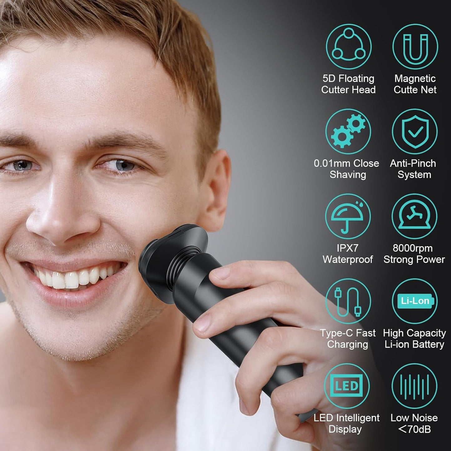 Men'S Electric Razor, Wet & Dry, Cordless, Rechargeable, Rotary Shaver with Sideburns Trimmer, IPX7 Waterproof, LED Display, Ultra Lightweight for Travel