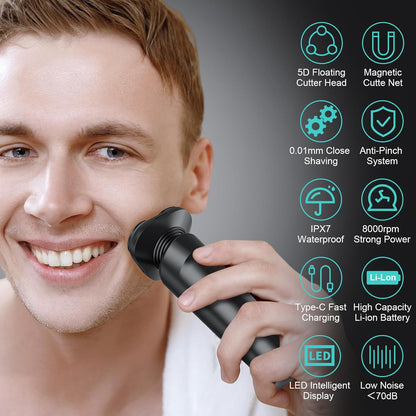 Men'S Electric Razor, Wet & Dry, Cordless, Rechargeable, Rotary Shaver with Sideburns Trimmer, IPX7 Waterproof, LED Display, Ultra Lightweight for Travel