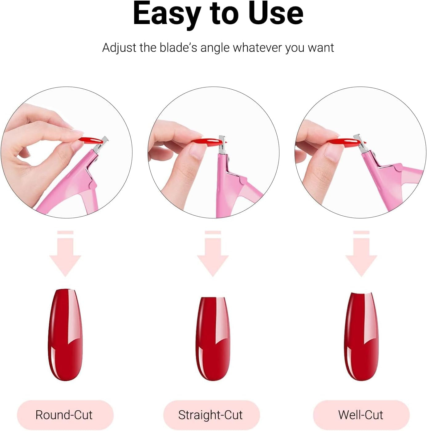 Acrylic Nail Clippers with 15Pcs Magnets Tip Cutters for Fake Gel Nails Sharp Professional Manicure Pedicure with Length Measurement Trimmer Nail Care Tools (Pink)