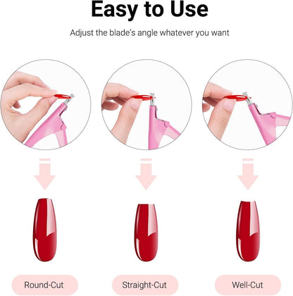 Acrylic Nail Clippers with 15Pcs Magnets Tip Cutters for Fake Gel Nails Sharp Professional Manicure Pedicure with Length Measurement Trimmer Nail Care Tools (Pink)